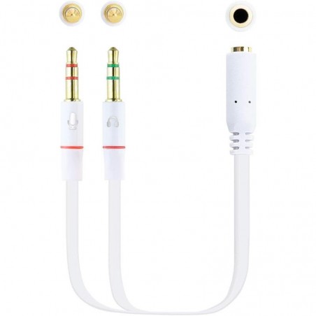 CABLE AUDIO NANOCABLE JACK 3.5/H - X2 JACK 3.5/M 20CM WHITE