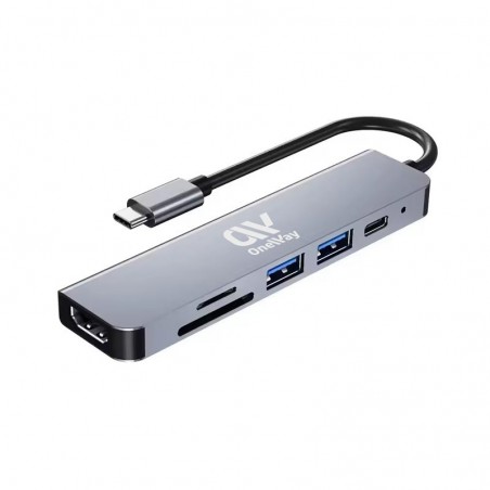 DOCK HUB ONEWAY USB-C 6 EN 1 HDMI 4K/2 USB 3.0/USB-C/SD+MICRO SD GREY