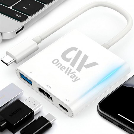 DOCK HUB ONEWAY USB-C 3 EN 1 HDMI 4K/USB 3.0/USB-C SILVER